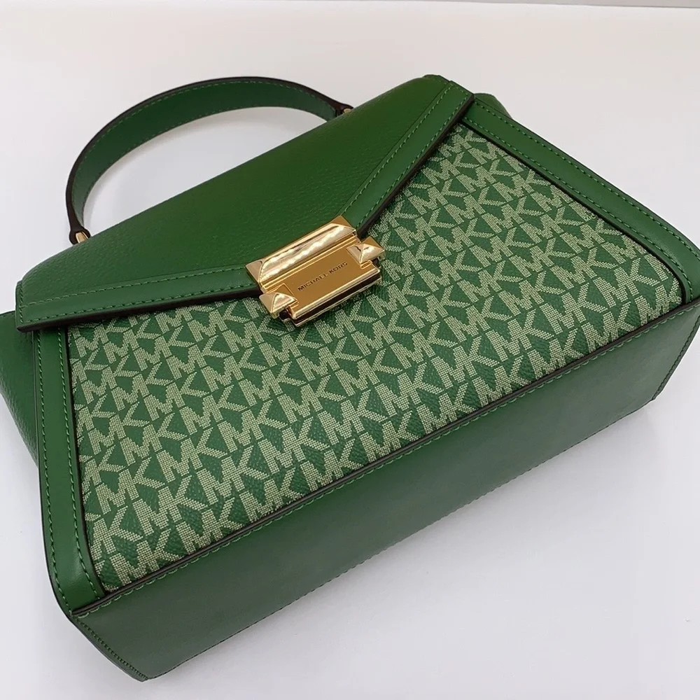 MICHAEL KORS Whitney Medium Flap TH Satchel Fern Green  NWT